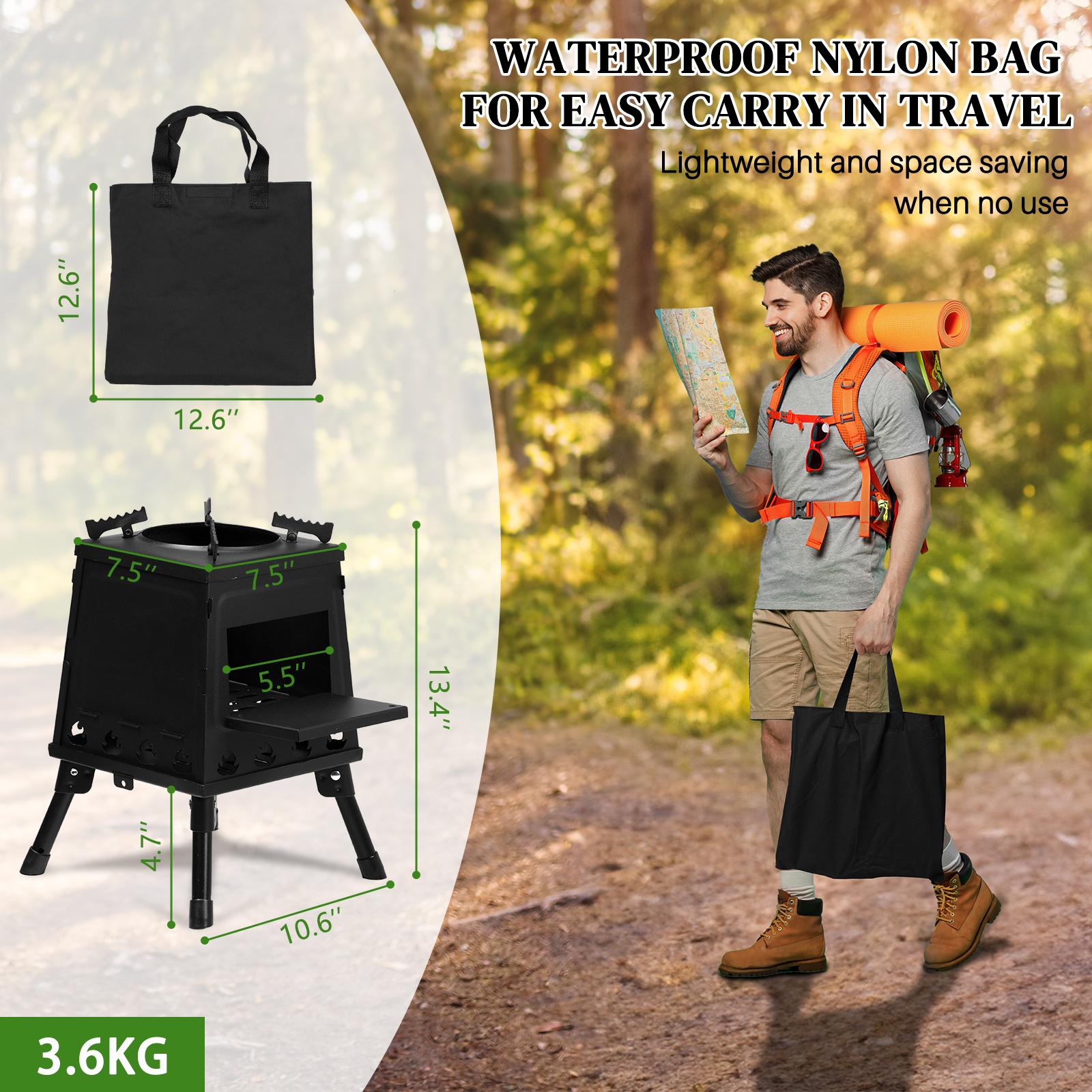 Wood Burning Camp Stove, Portable Camping Wood Stove, Black Woodstove with Carrying Case for Backpacking Outdoor Cooking Wood Burning Camp Stove, Portable Camping Wood Stove, Black Woodstove with Carrying Case for Backpacking Outdoor Cooking