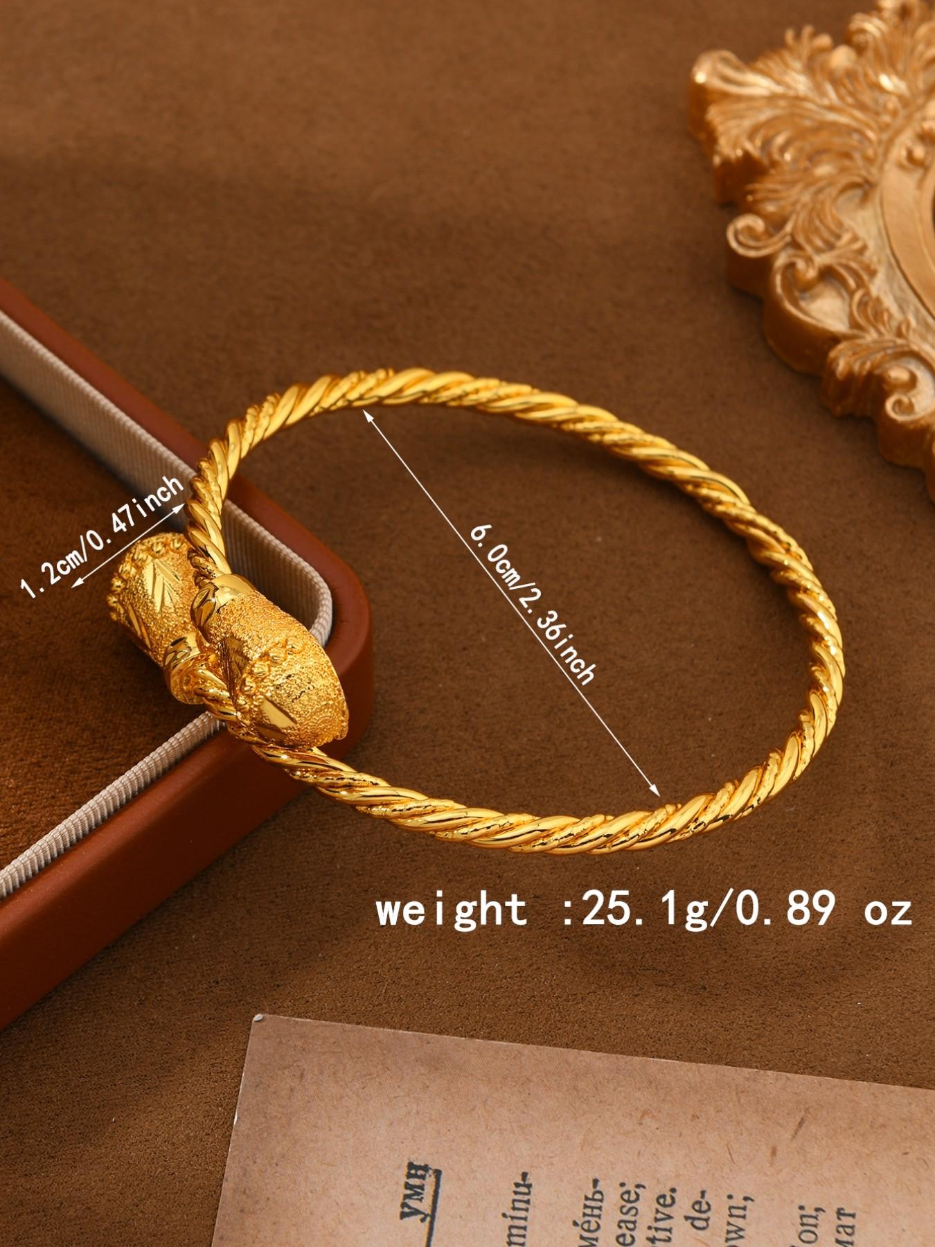 24k Copper Bangle Bracelet, Twisted Texture Bell Design, Vintage Luxury Women's Jewelry, Daily Wear Accessory