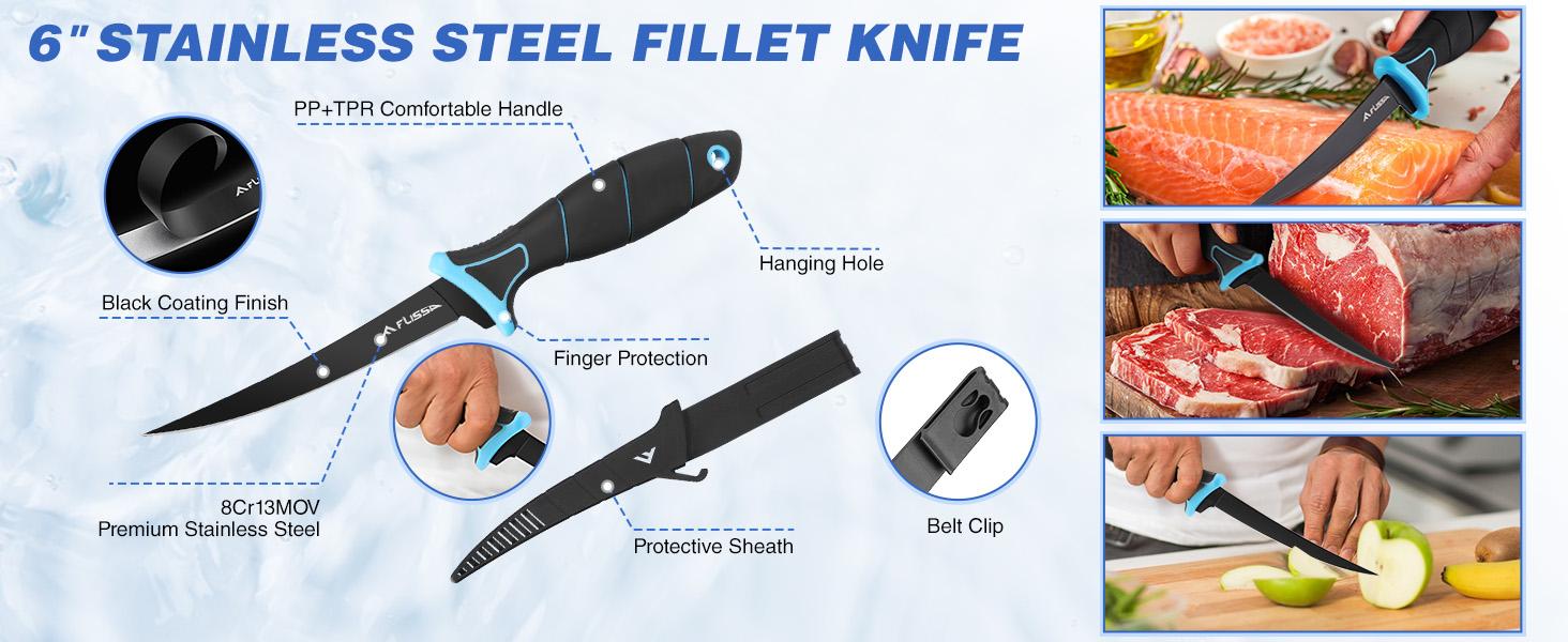 #JumpstartSale FLISSA 4-Pack Fish Fillet Set with Fillet Knife, Foldable Fish Fillet Board with Clamp, Knife Sharpener and Cut Resistant Gloves, Fish Cleaning Kit for Easy Fish Cleaning, Filleting and Cutting