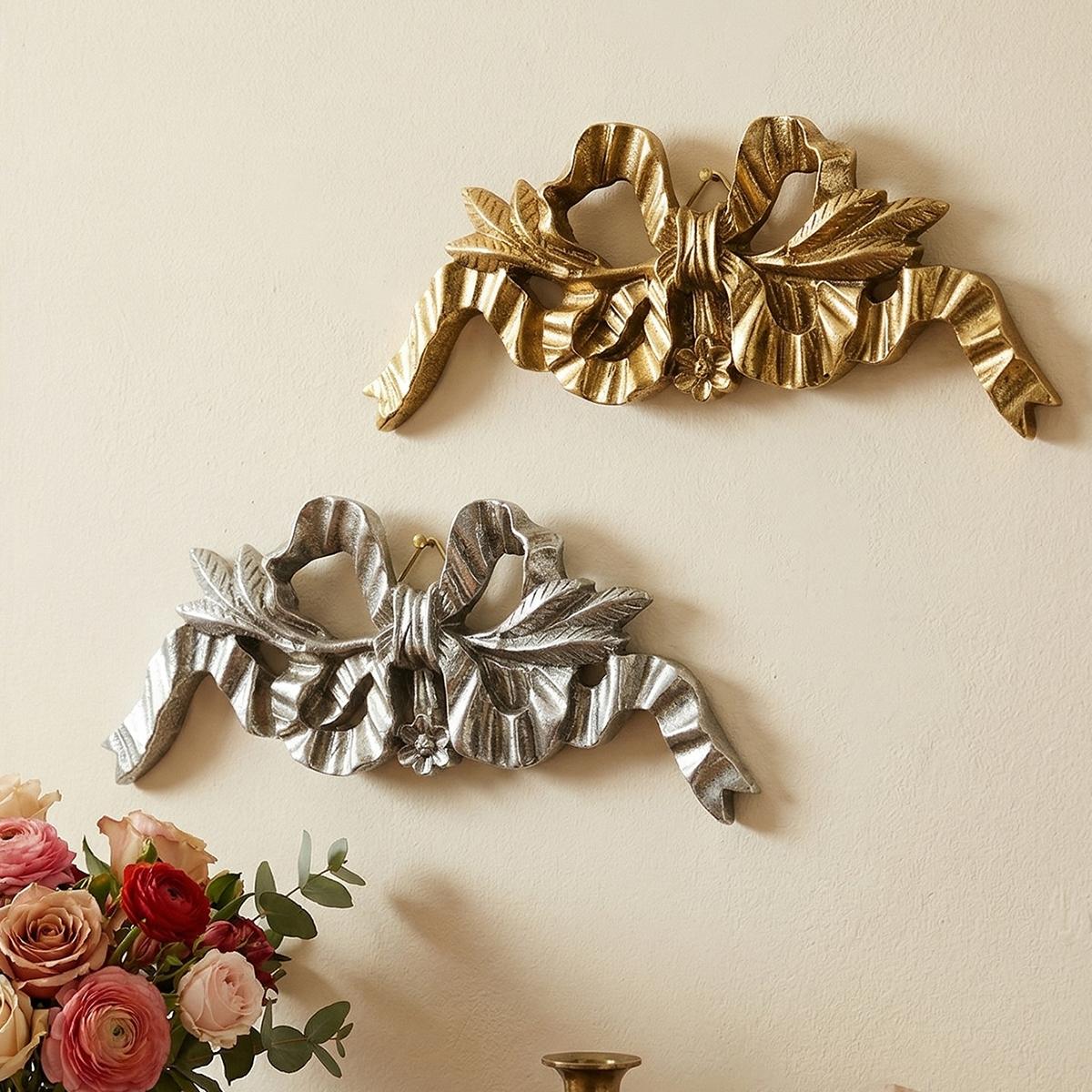 Resin Bow Wall Decor, Vintage & Silver Color, Home Living Room, Study, Bedroom, Restaurant, Hotel Wall Decoration