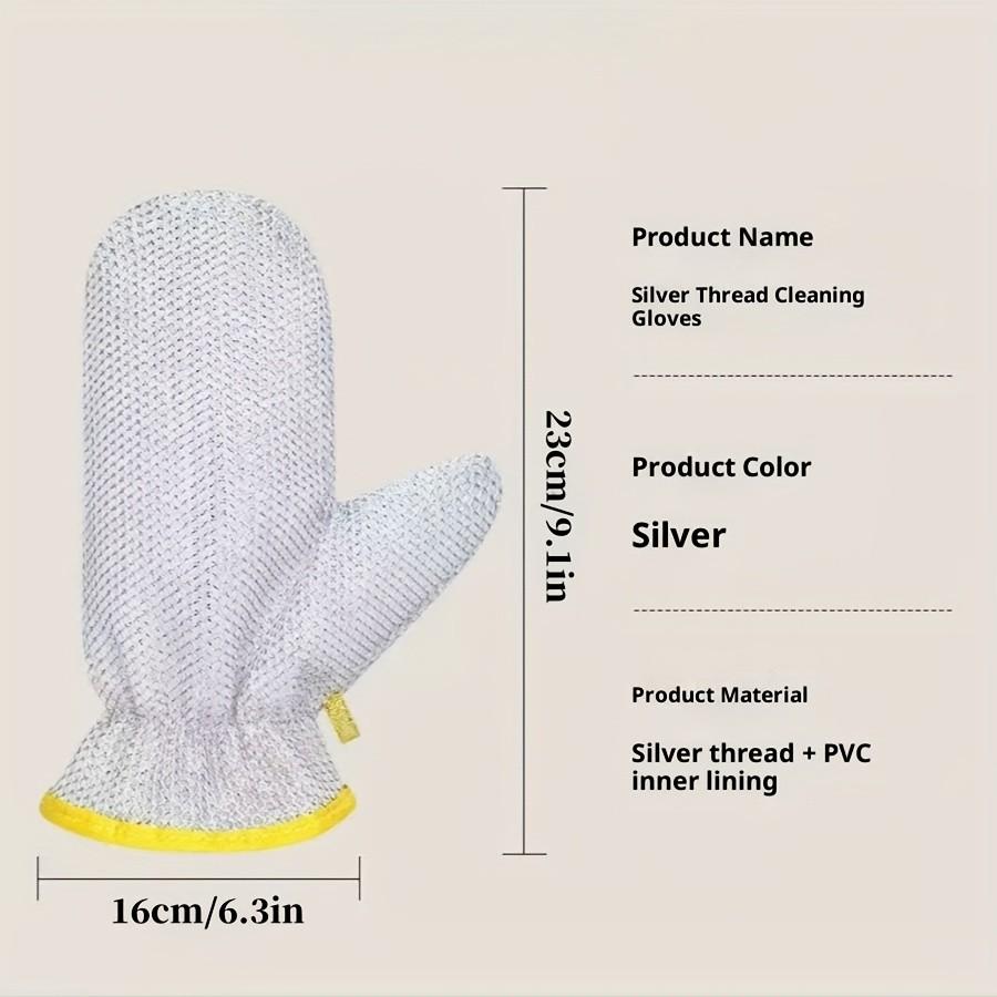 Thick Silver Wire Dishwashing Gloves, Multi-Functional Heat Resistant, Waterproof Bowl Brush, Non-Stick Oil Kitchen Cleaning Gloves