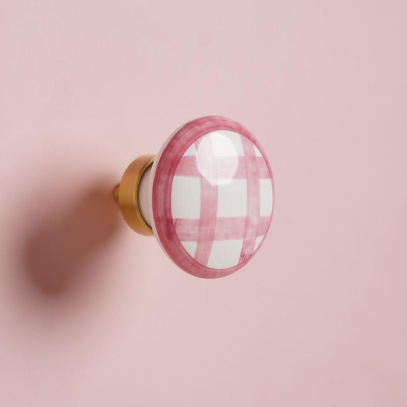 2 Pcs Brass & Ceramic Hand-Painted Grid Pull Handles, Vintage Style Knobs for Wardrobe/cabinet/drawer/Doorknob, 5 Colors, Anti-Oxidation Screws Included