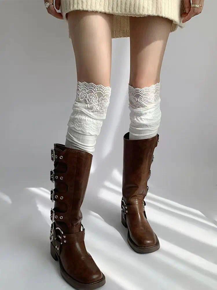 Korean Sexy Lace Thigh High Stockings for Women, Lolita Over The Knee High Socks, Sheer Lace Top Boot Socks for Daily & Cosplay