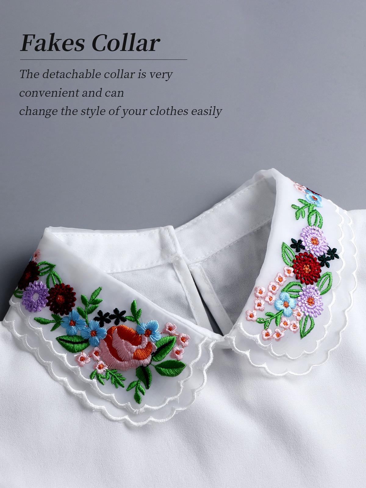 Embroidery Fakes Collar Women Cotton Detachable White Collar Dickey Half Shirts, Detachable White Collar One Size Can Be Paired With Various Jackets Suitable For Business, Gatherings, And Various Occasions Not Deformed And Easy To Clean