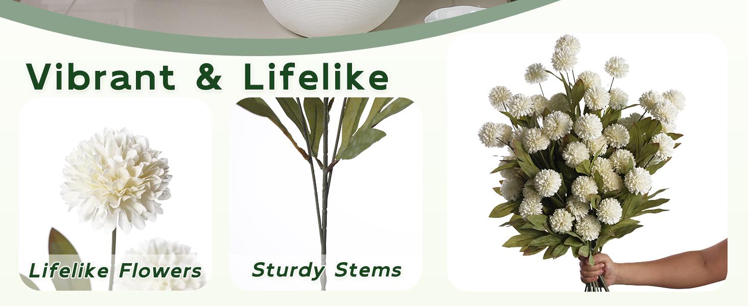 10-Pack Ultra Realistic Faux Silk Pompon Mum Artificial Flower Set - 50 Flowers Total, Diy Bouquet Ready, Full Bouquet Look, House Decor Home Accessory, Set Package for Table Centerpieces (Vase Not Included), Living Room Decorations
