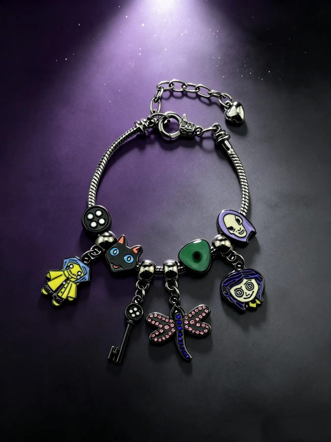 Classic Caroline Mommy Bracelet, Dark Fairy Tale Atmosphere, Multiple Pendants, Chain, Unisex Fashion Accessory
