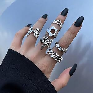 49PCS Vintage Silver Punk Rings Knuckle Rings Set for Men Women Snake Cross Flower Chunky Rings Open Adjustable Goth Punk Hip Hop Cool Midi Stackable Rings Pack