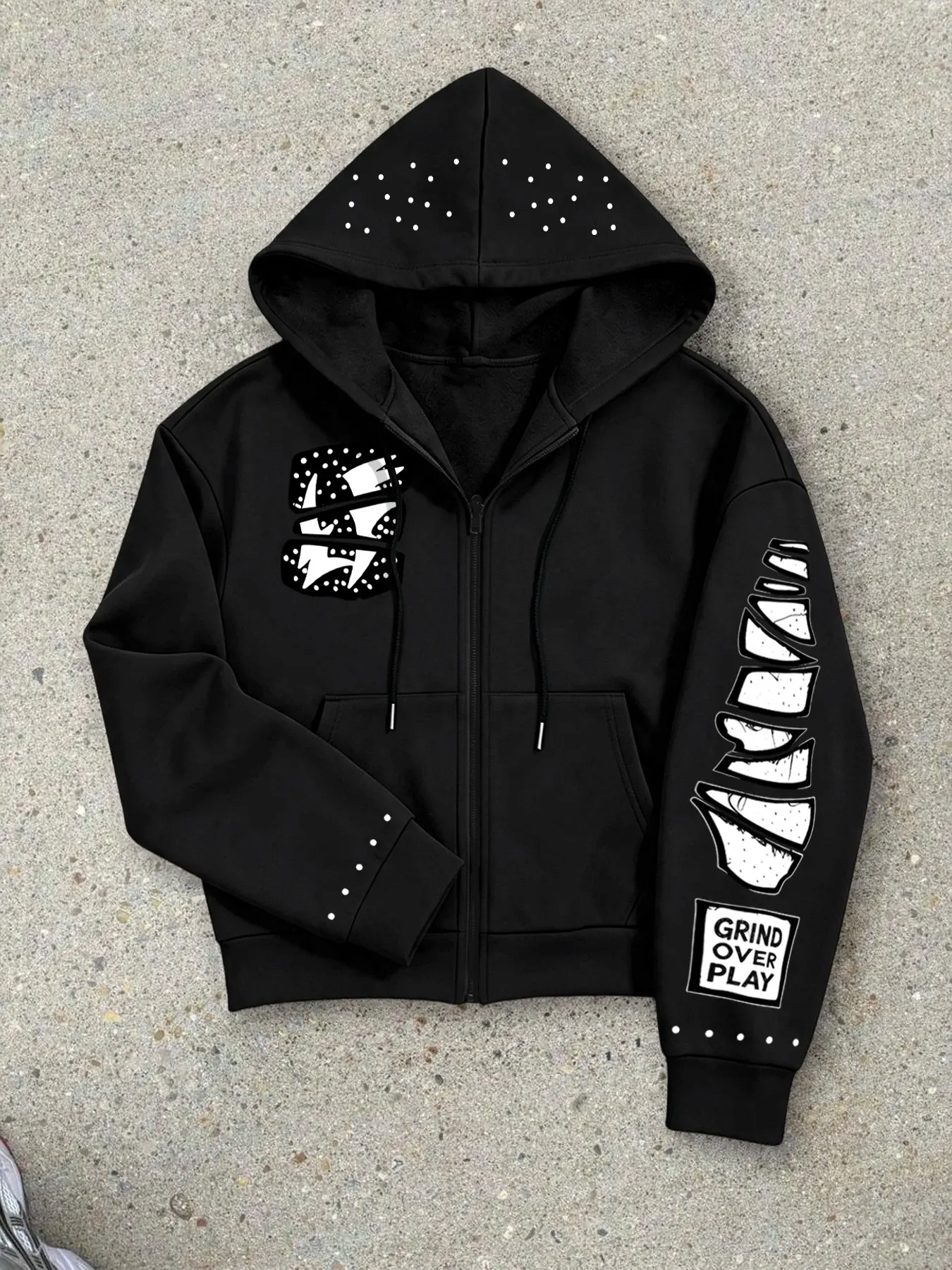 Men's Fall Winter Fashion Hooded Zip Pocket Sweatshirt, Casual Loose Fit, Graphic Style, Outdoor Activity, Daily Wear