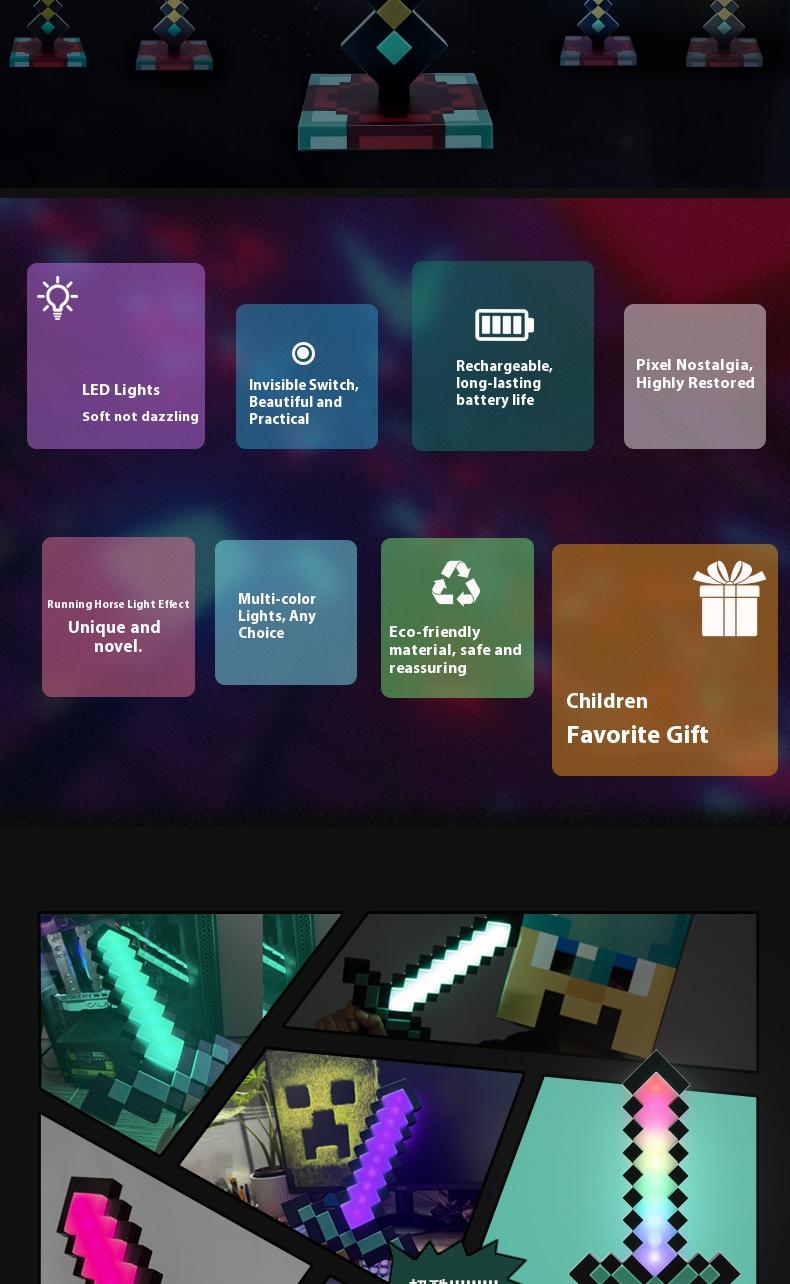 Diamond Sword 14 Inch USB Desk LED Night Light 11 Color Decorative Fun Safe Mood Lamp for Home Bedroom Living Room Office USB Powered LED Technology Ambient Glow Lighted Floor Standing