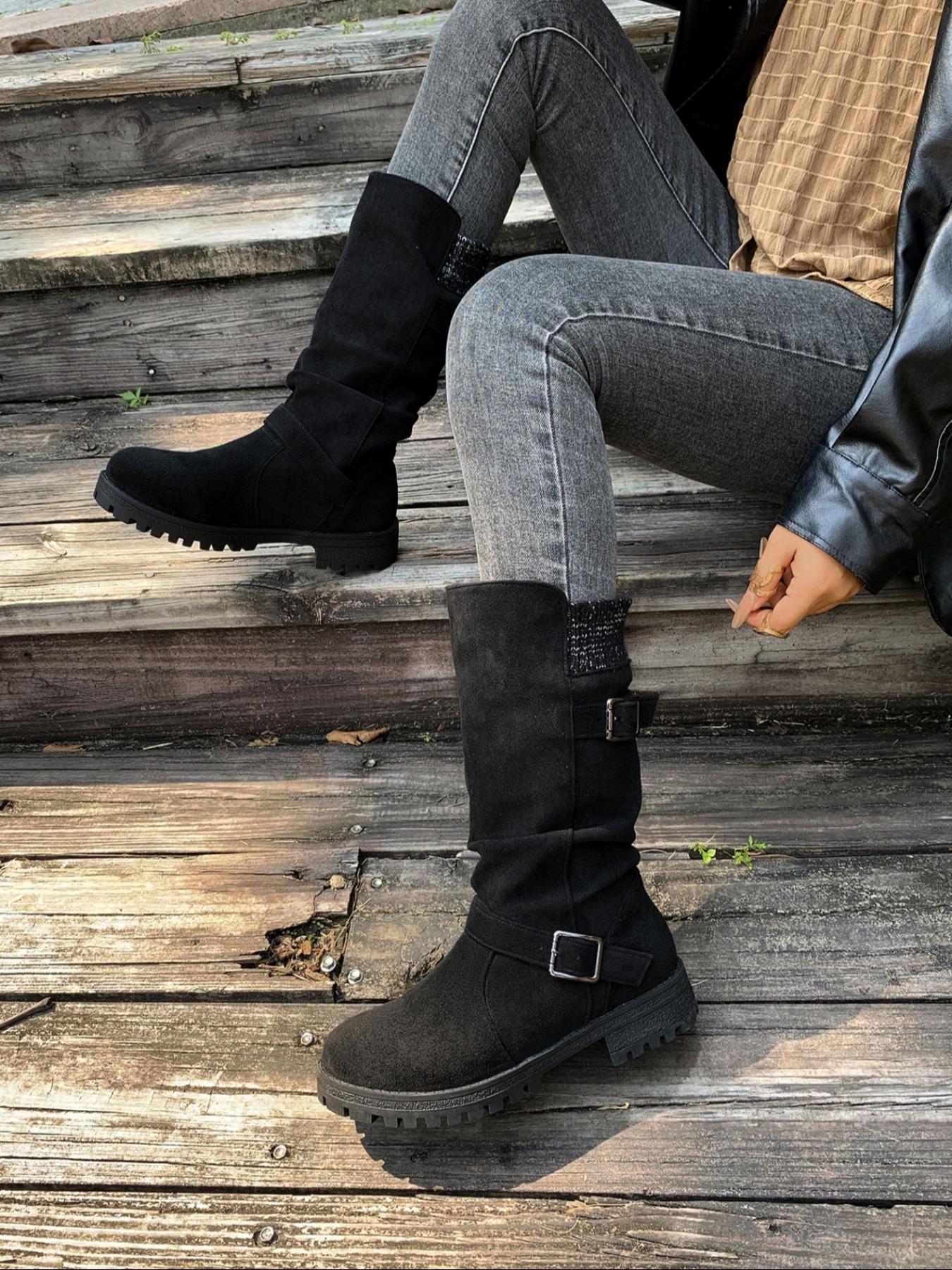 Comfortable mid calf suede women's boots for autumn and winter, Round Toe Boot, with a retro flat design that is comfortable and versatile, perfectly fitting the legs, and suitable for autumn and winter fashion boots