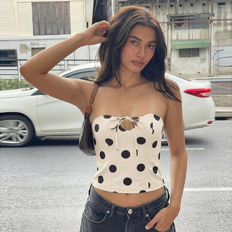 Women Summer Sexy Strapless Polka Dot Party Club Beach Vacation Tube Tops