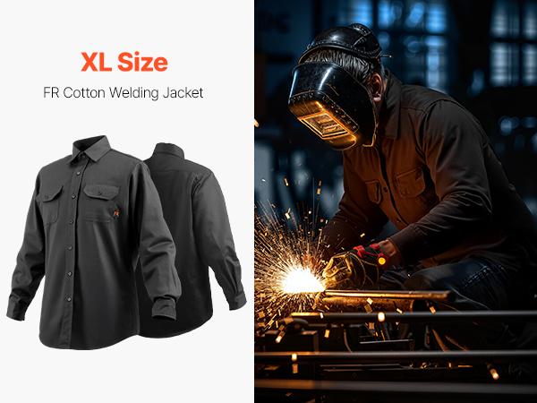 VEVOR Flame Resistant Welding Jacket, 7oz. FR Shirts for Men, Machine Washable Cotton Heat-Resistant Welding Shirt, Meets ATPV 9.2 Cal/cm Arc Rating - XL Size VEVOR Flame Resistant Welding Jacket, 7oz. FR Shirts for Men, Machine Washable Cotton Heat-Resistant Welding Shirt, Meets ATPV 9.2 Cal/cm Arc Rating - XL Size