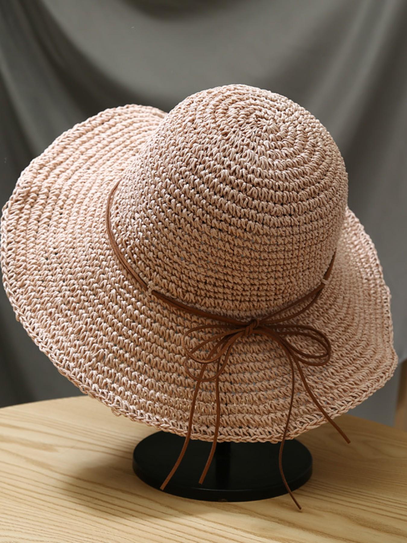 Unisex Handmade Crochet Sun Hat, UV Protection Hollow Out Straw Hat, Boho Style Beach Fishing Cap, Spring Summer Daily Wear
