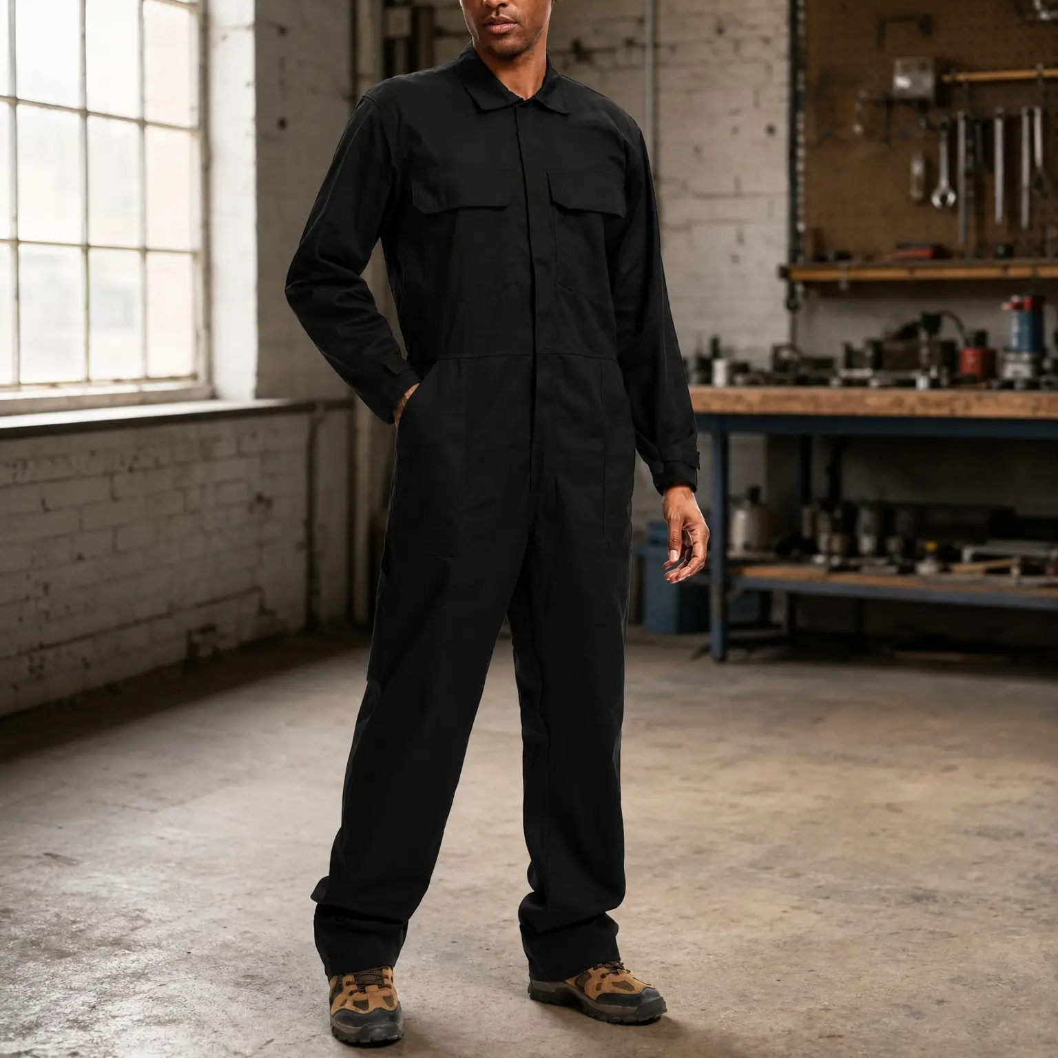 Men's Long Sleeve 100% Cotton Twill Workwear Coveralls Jumpsuit Relaxed Fit(Gift)