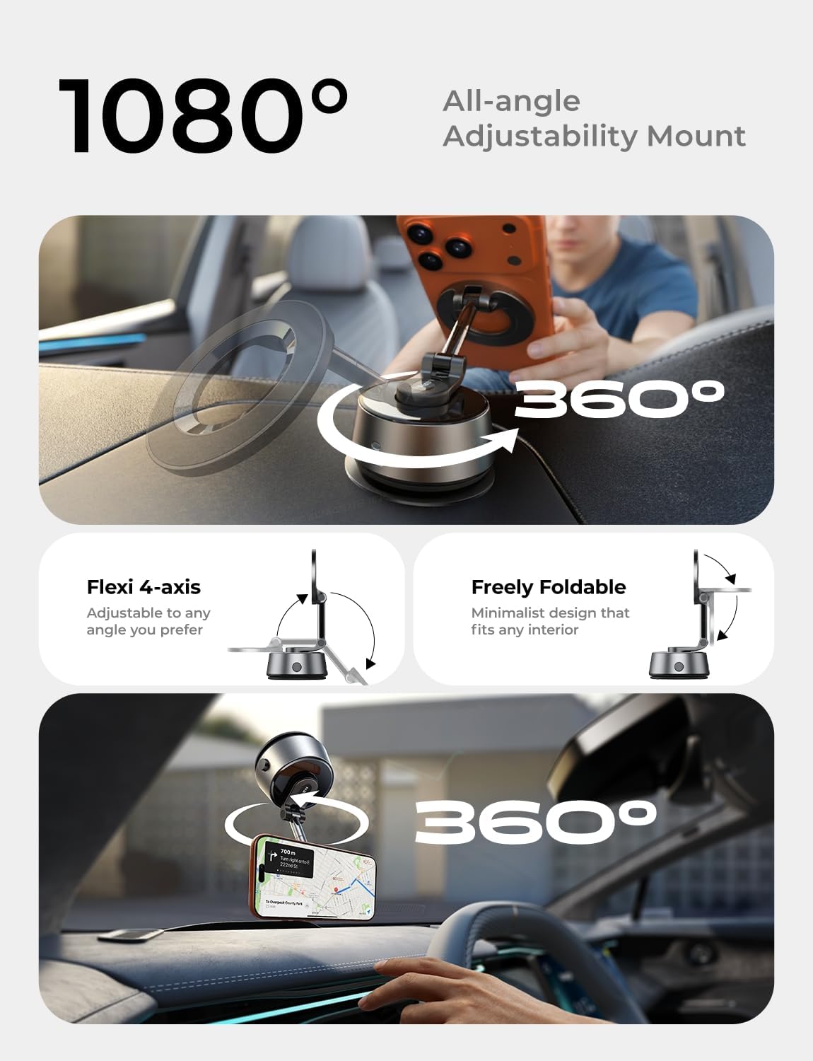 LISEN Upgraded Vacuum Magnetic Electronic Suction Car Phone Mount Holder for Car Gym Mirror Shower Smooth Surface 360 Adjustable