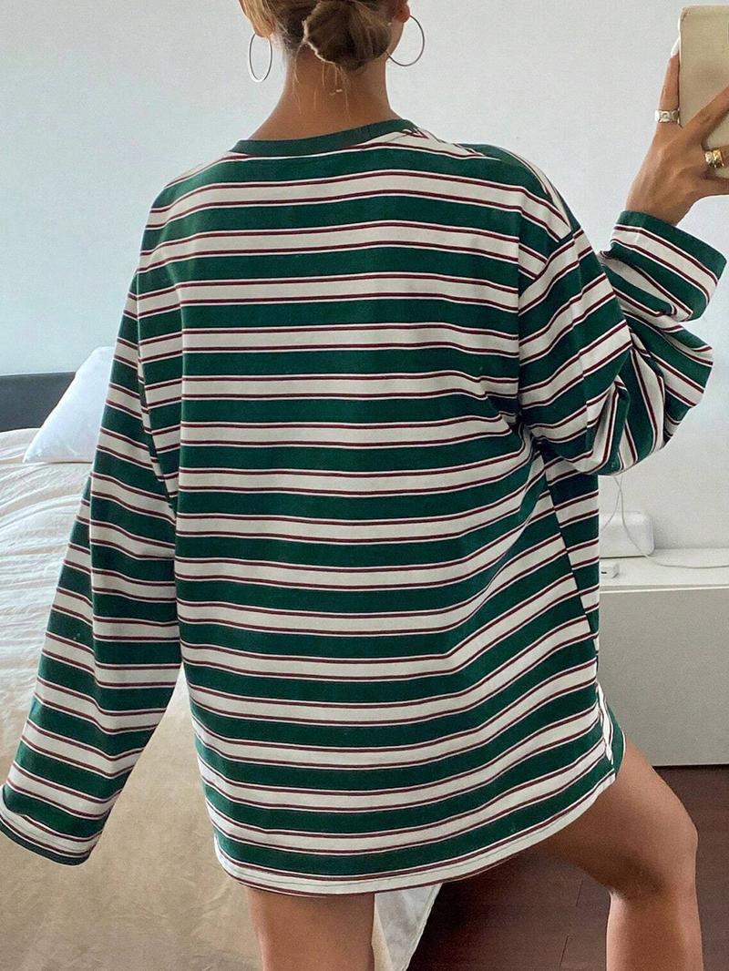 Women's Striped Long Sleeve Round Neck Loose Fit T-Shirt, All Seasons Fashion, Comfortable Casual Wear, Perfect for Daily Use