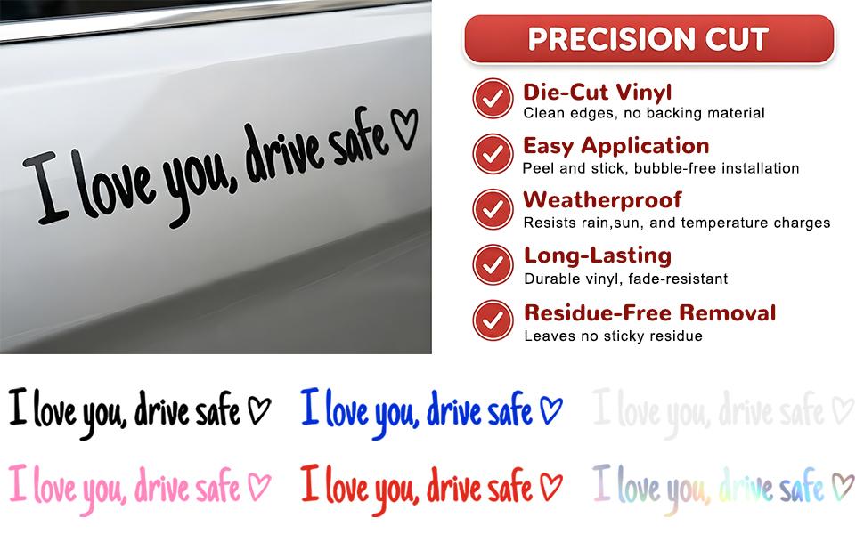3 PCS I Love You Drive Safe Sticker, Funny Waterproof Car Rearview Mirror Decal with Heart, Self Affirmations Sticker with Drive Safe Letters for Car Window Bumper Women Gift (Black)