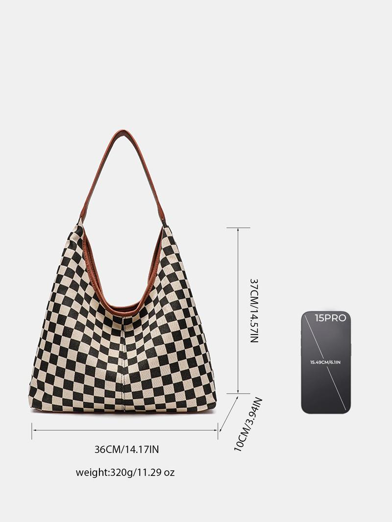 Large-Capacity Checkerboard Tote Bag Daily Bag For Travel And Shopping Shoulder Bag With Inner Pocket, Durable Polyester Material, Lightweight Tote Bag Large-Capacity Checkerboard Tote Bag Daily Bag For Travel And Shopping Shoulder Bag With Inner Pocket, Durable Polyester Material, Lightweight Tote Bag
