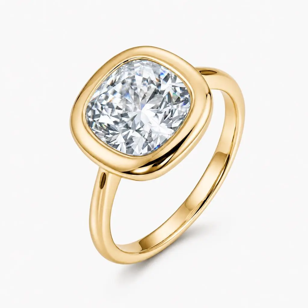 4ct Naked Gold Cushion Cut Ring Snag-Free Bezel Waterproof & Tarnish-Free  Hypoallergenic Minimalist Jewellery for Women