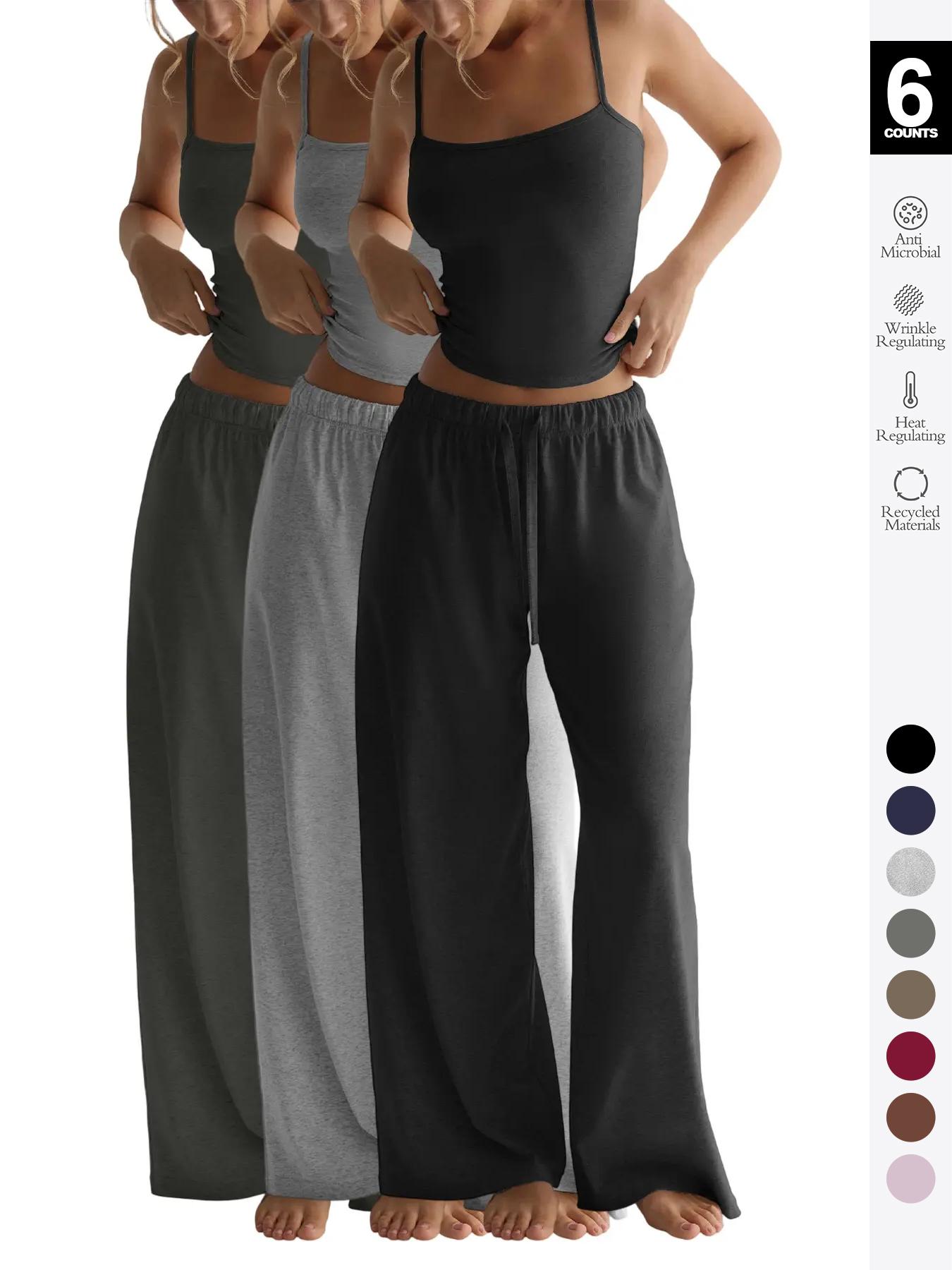 Women's All Seasons Fitted 2-Piece Set, Sleeveless Top & Wide-Leg Pants, Casual Comfortable Sportswear Set with Pockets