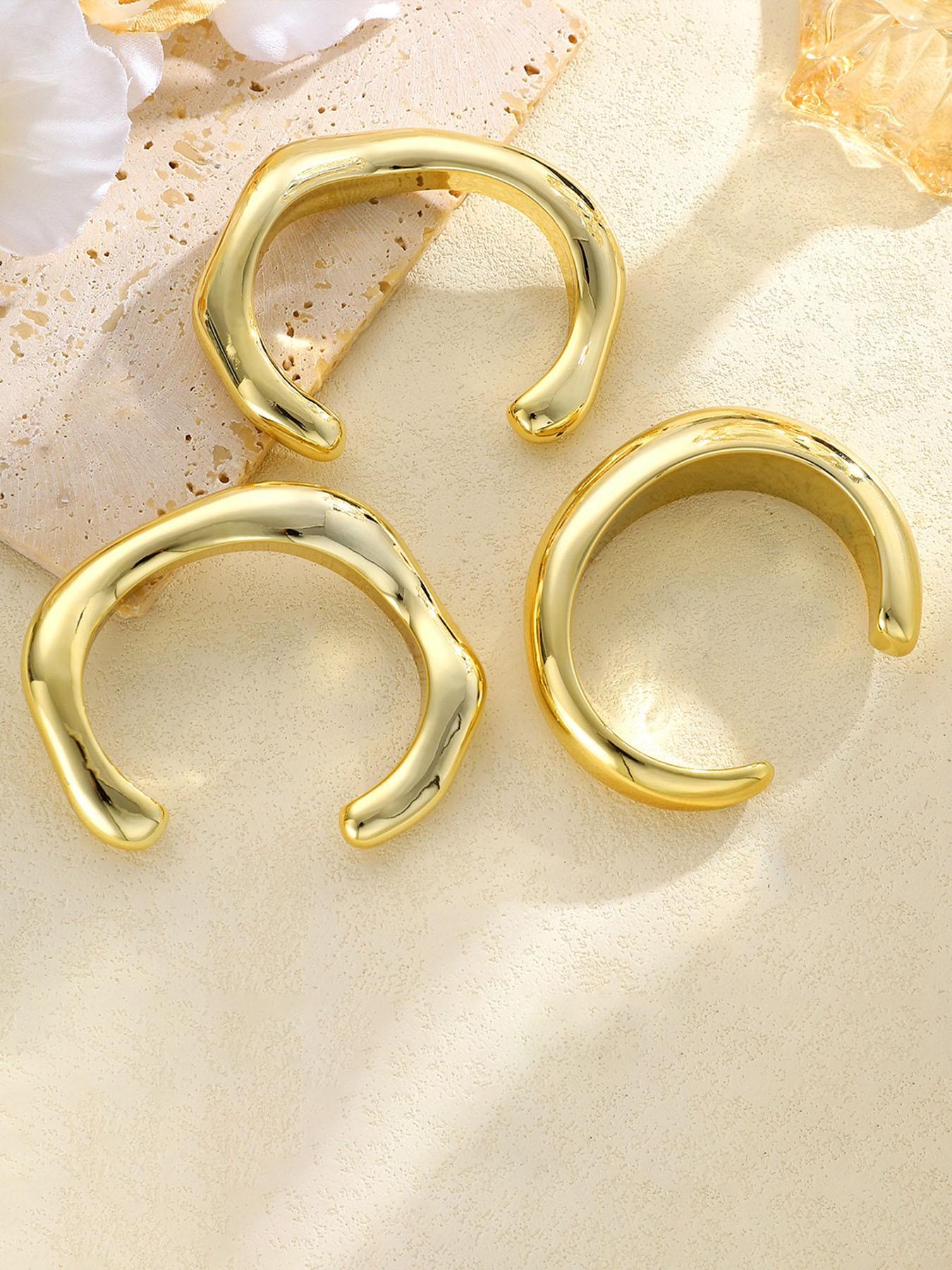 3-Piece Vintage Elegant Fashion Casual Minimalist Wide Wave Arc Ccb Resin Lightweight Open Bangle Set for Women, Perfect for Daily Wear, Parties, Weddings