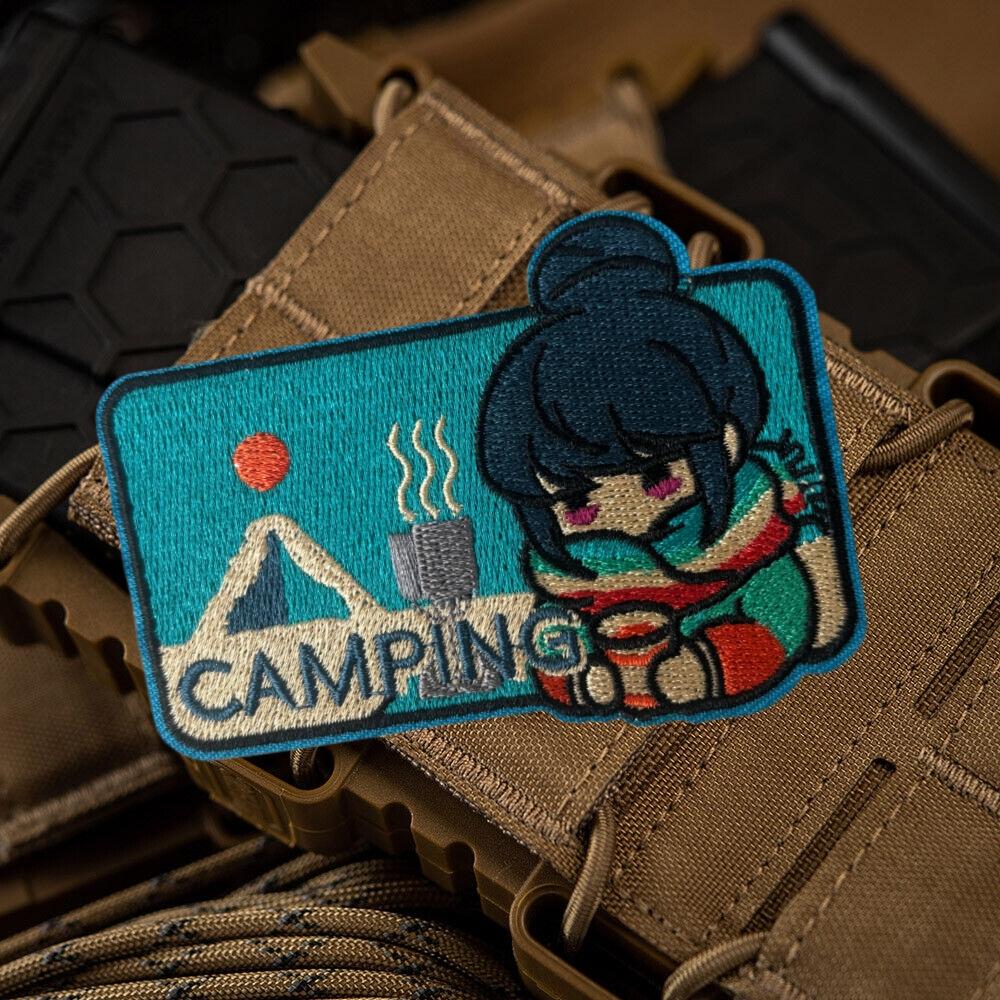 Camping Anime Girl Embroidery Patch Tactical Military Morale Badges Hook Loop Patches Backpack Sticker for Clothing Armband