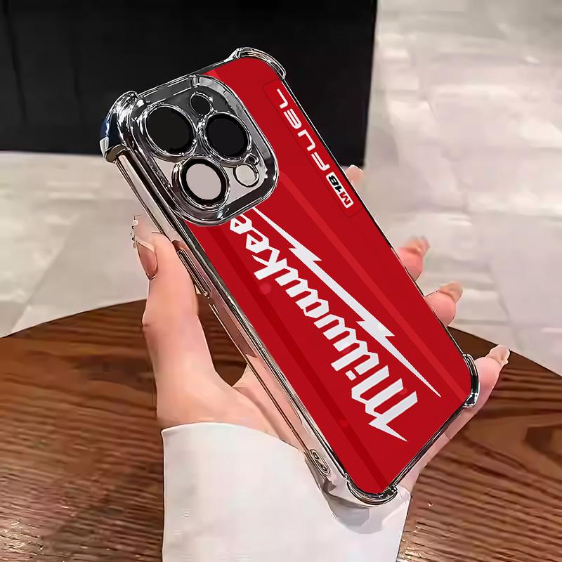 Designed for iPhone 16/15/14/13/12/11 Pro Max Plus Electroplating luxury transparent four corner anti drop and shockproof phone case Red Pattern Milwaukee Phone Case 010 face phone case Protector Screen Protector Protection Cover