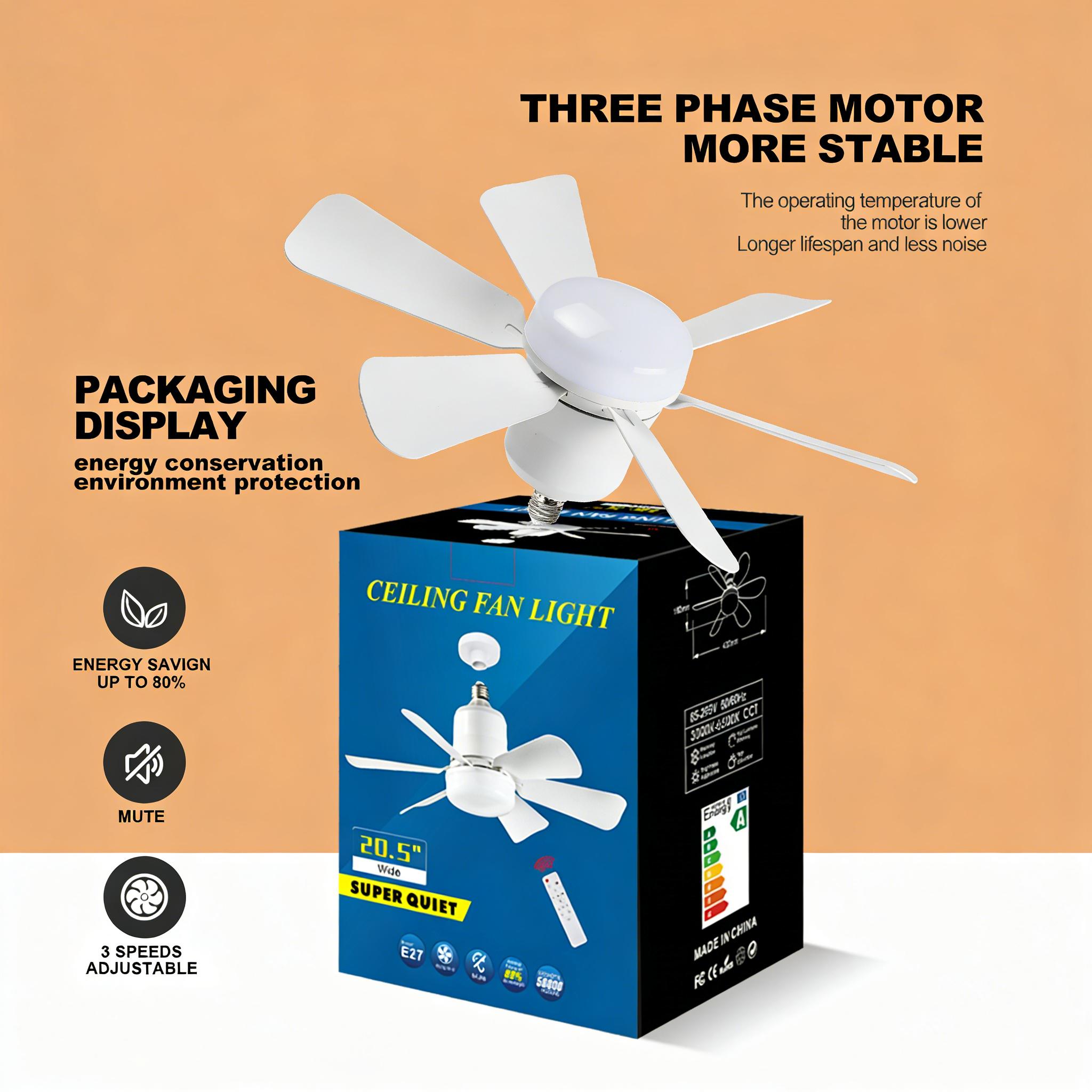 20.5" E27 Socket Ceiling Fan Light 30W-3-Speed Dimmable LED Fan Light,Remote Control for Kitchen Garage Workshop