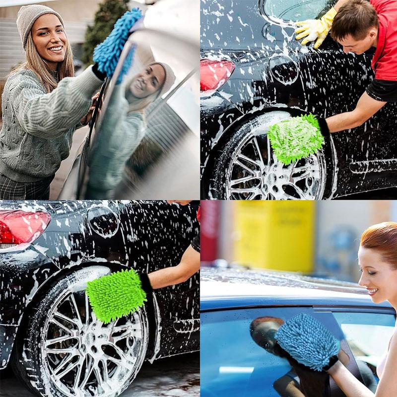 Car Cleaning Glove, Double-sided Car Wash Mitt, Thick Car Cleaning Mitt, Anti-scratch Car Cleaning Tool, Home Kitchen Plush Glove Tool