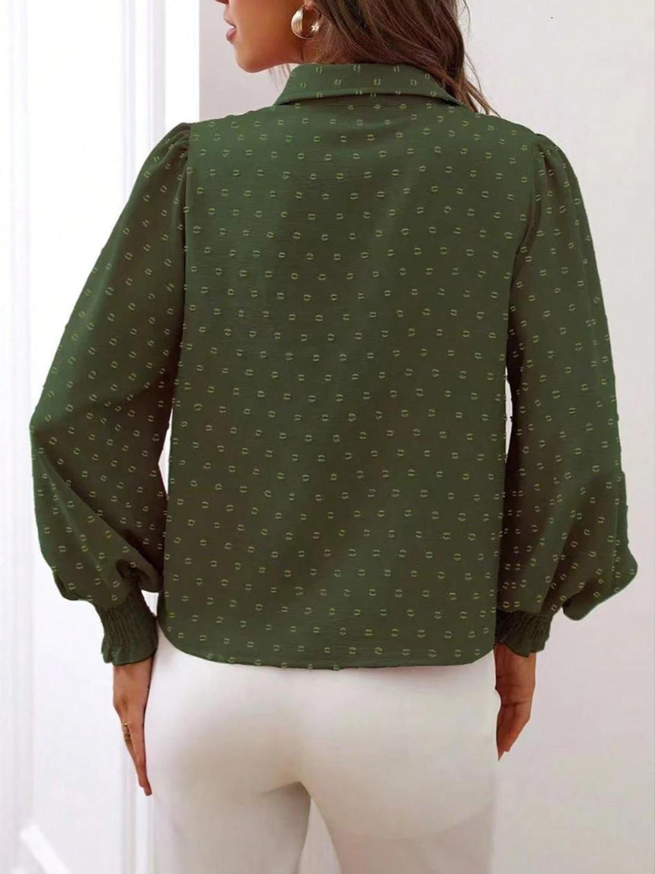 Elegant Textured Fabric Lantern Sleeve Shirt Blouse for Spring & Fall, Perfect for Work & Daily Wear, Stylish Plain Design