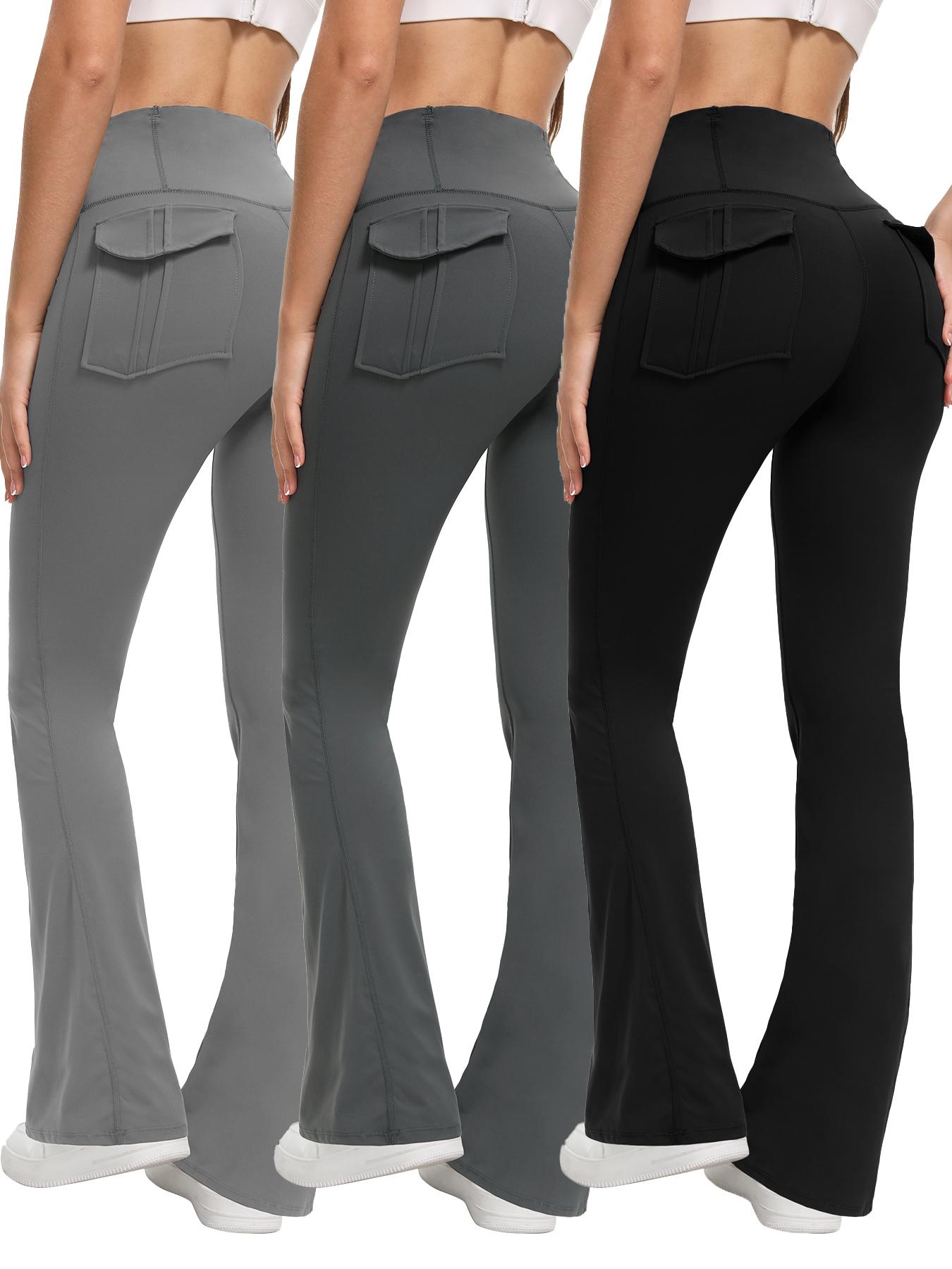 3PCS Women's Flared Leggings with Pockets Women's Flared Sweatpants Fitness Leggings Butt Lifting Fitness Yoga Leggings Track Pants Grey Sweatpants Women Streetwear Exercise Pants Activewear Outdoor(3-Piece Combination)