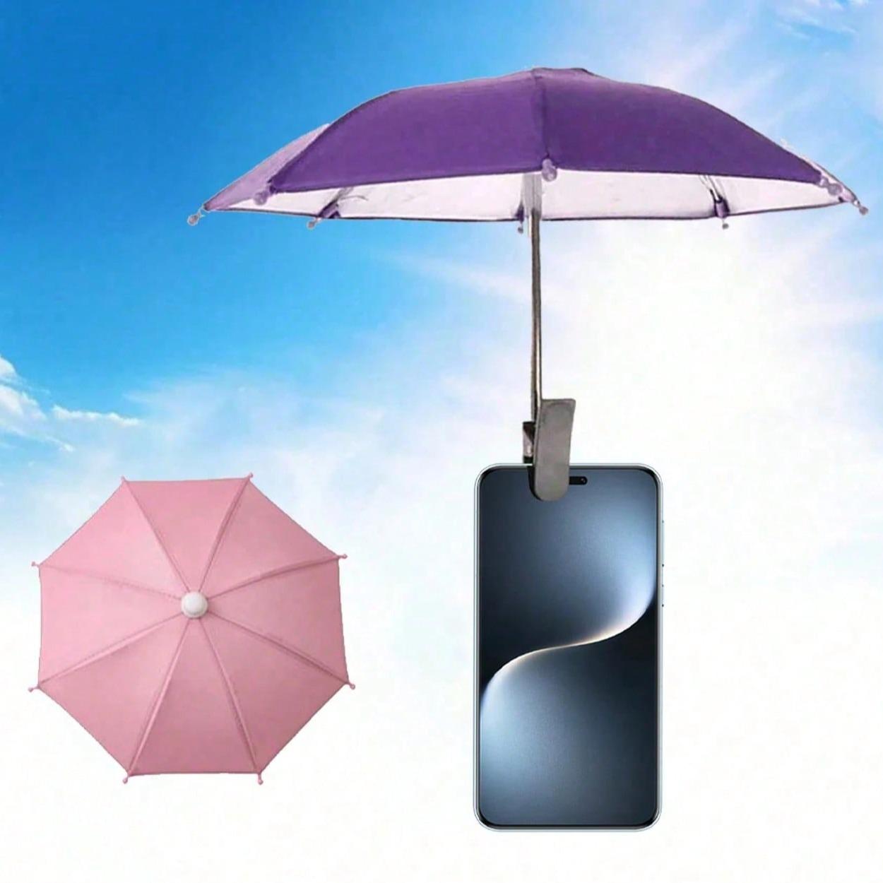 Portable Phone Holder Umbrella, Waterproof UV Protection Cute Sunshade with Phone Stand, Mini Sunscreen Umbrella for Light Rain