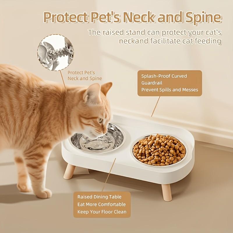 Anti-Spill Dual Bowl Pet Food Dish, Cat Dog Universal Feeder, Large Mouth Stainless Steel, Neck Protection Design, Essential Pet Care Tool