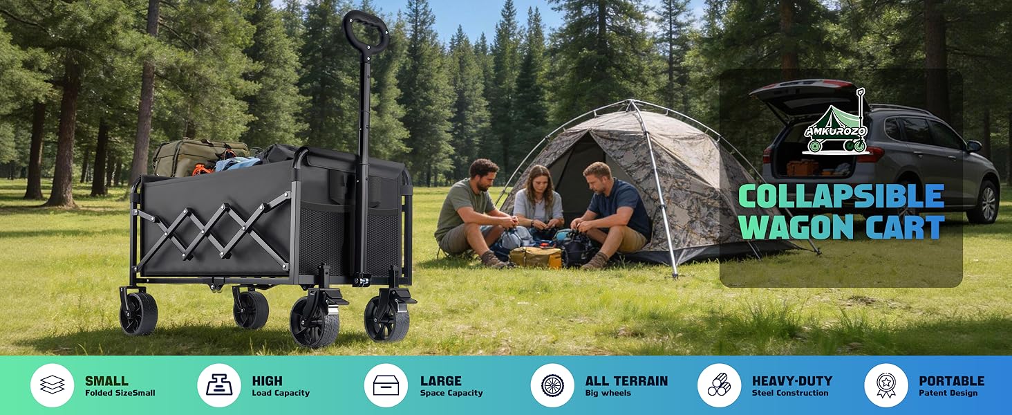 Heavy-Duty Collapsible Portable Wheeled Functional Cart - 360 LBS Capacity, All-Terrain Wheels, Secure Brakes, Outdoor Accessories for Camping, Hunting, Garden Shopping