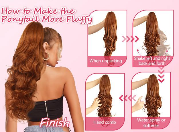 Ponytail Extension 24 Inch Claw Clip in Ponytail Extension for Women Long Curly Wavy Dark Brown Fluffy Hairpiece for Daily Party Use Synthetic