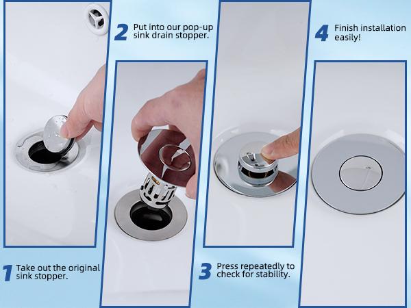 Hibbent Upgraded 3 in 1 Bathroom Sink Drain Strainer, Universal Pop Up Stopper with Removable Stainless Steel Filter Basket Hair Catcher, Sink Plug for 1.1''~2.36'' Basin, Brass Bullet Core, Chrome