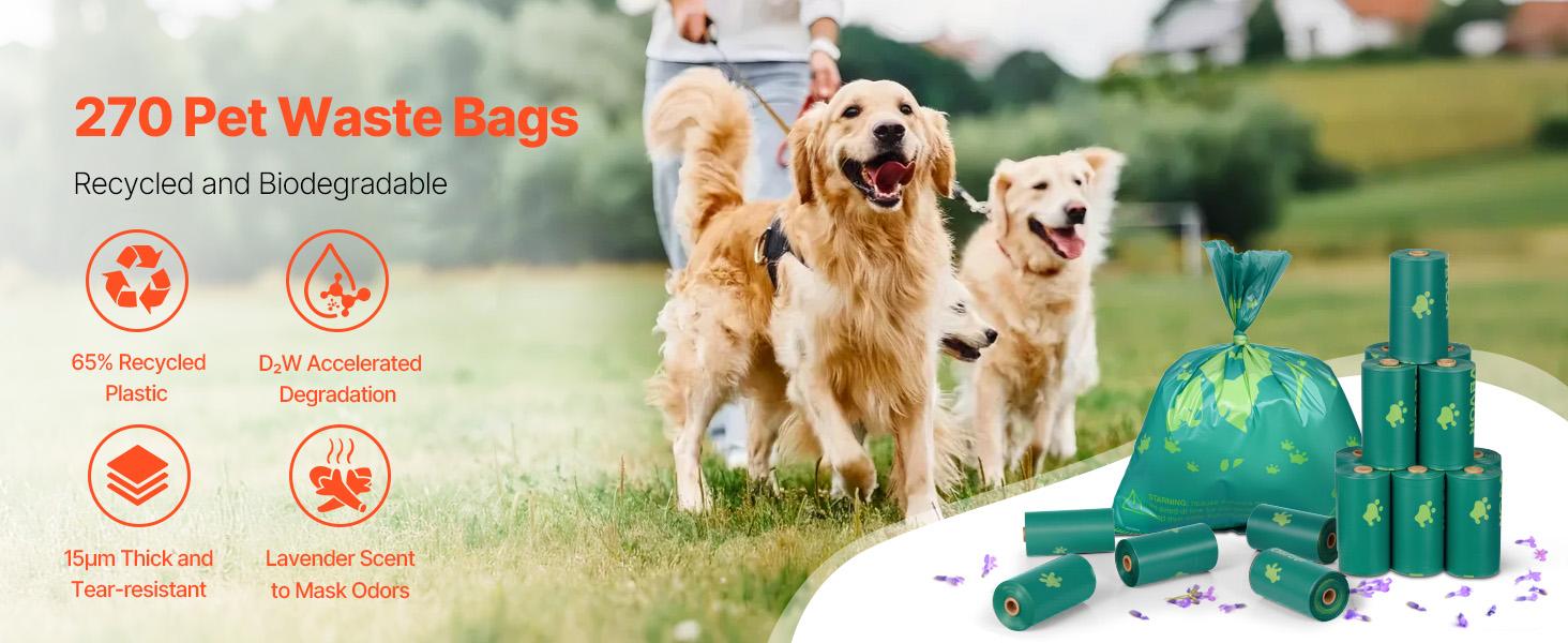 VEVOR Dog Poop Bags, 270 Counts 13x 9 in, Sturdy Thick Pet Waste Bags, Biodegradable HDPE Waste Bag Refill Rolls, Lavender Scented, Leak-Proof Trash Bag for Doggie Cat Pet, Dispenser Not Included