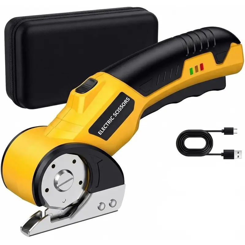 Christmas Gift Cardboard Cutter, Rechargeable Cordless Electric Scissors with Safety Lock & LED Light, Blade Suitable for Fabric, Carpet, Plastic, Thin Aluminum Sheet, Cardboard, Type-C Charging (Yellow)