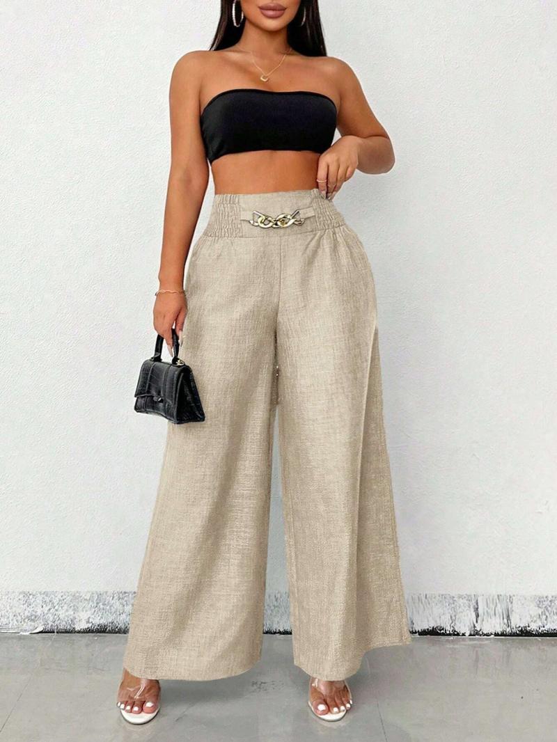 Women's Solid Color High-Waisted Pants, Stretchable Loose-Fitting Wide-Leg Trousers, Versatile Suitable for All Occasions