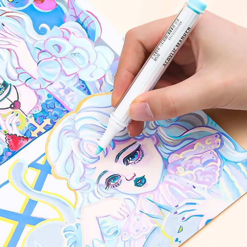 Acrylic Paint Soft Tip Marker Pen Set, 9 Colors/set Vibrant Marker, Suitable for Rocks, Ceramics, Wood, Canvas, Plastic, Glass, Stone, Calligraphy, Painting