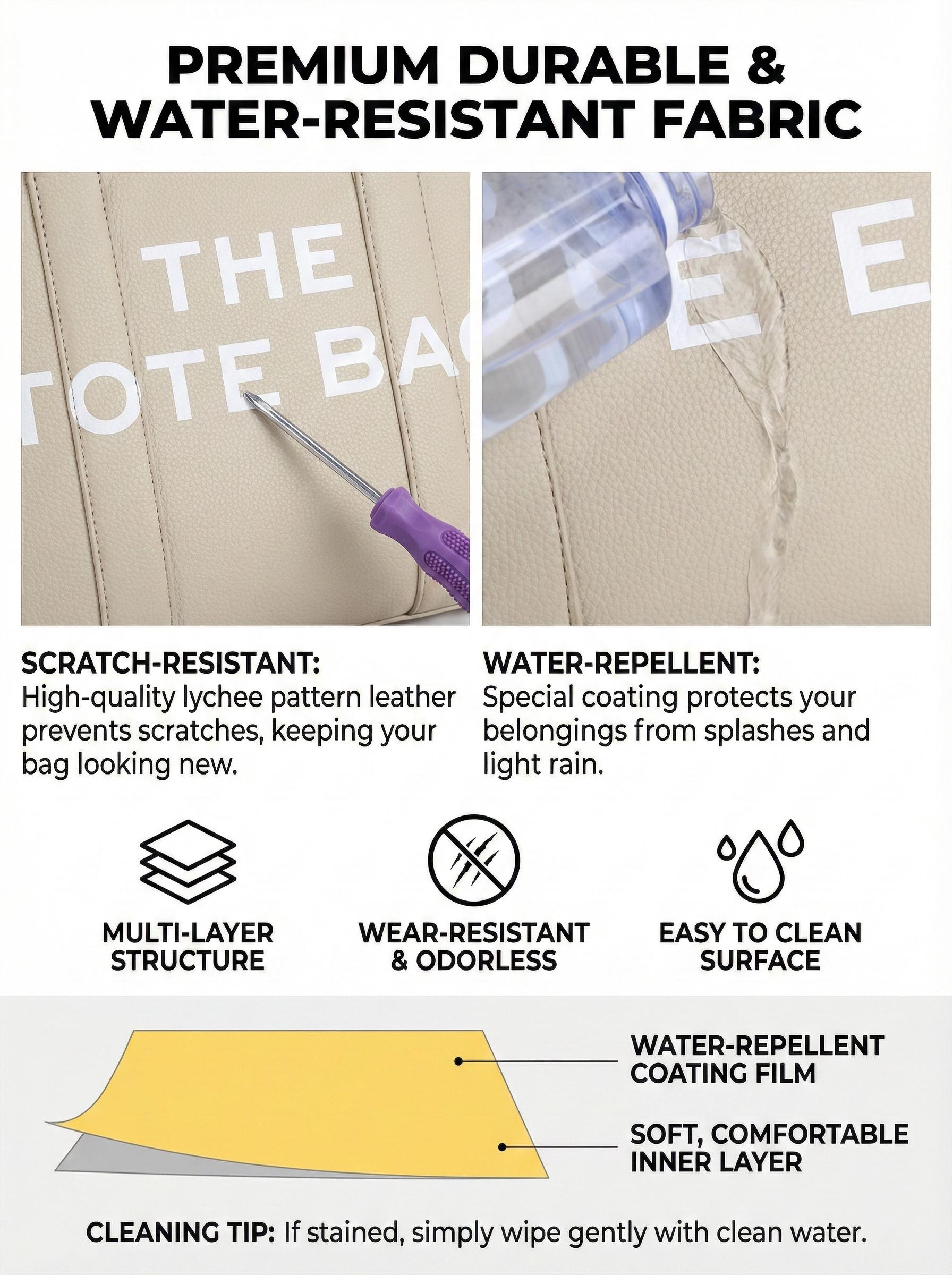 Tote Bag for Women, Black PU Leather Tote with THE TOTE BAG Print, Durable Structured Handbag with Adjustable Crossbody Strap, Spacious for Work/School, Stylish Birthday Gift for Women