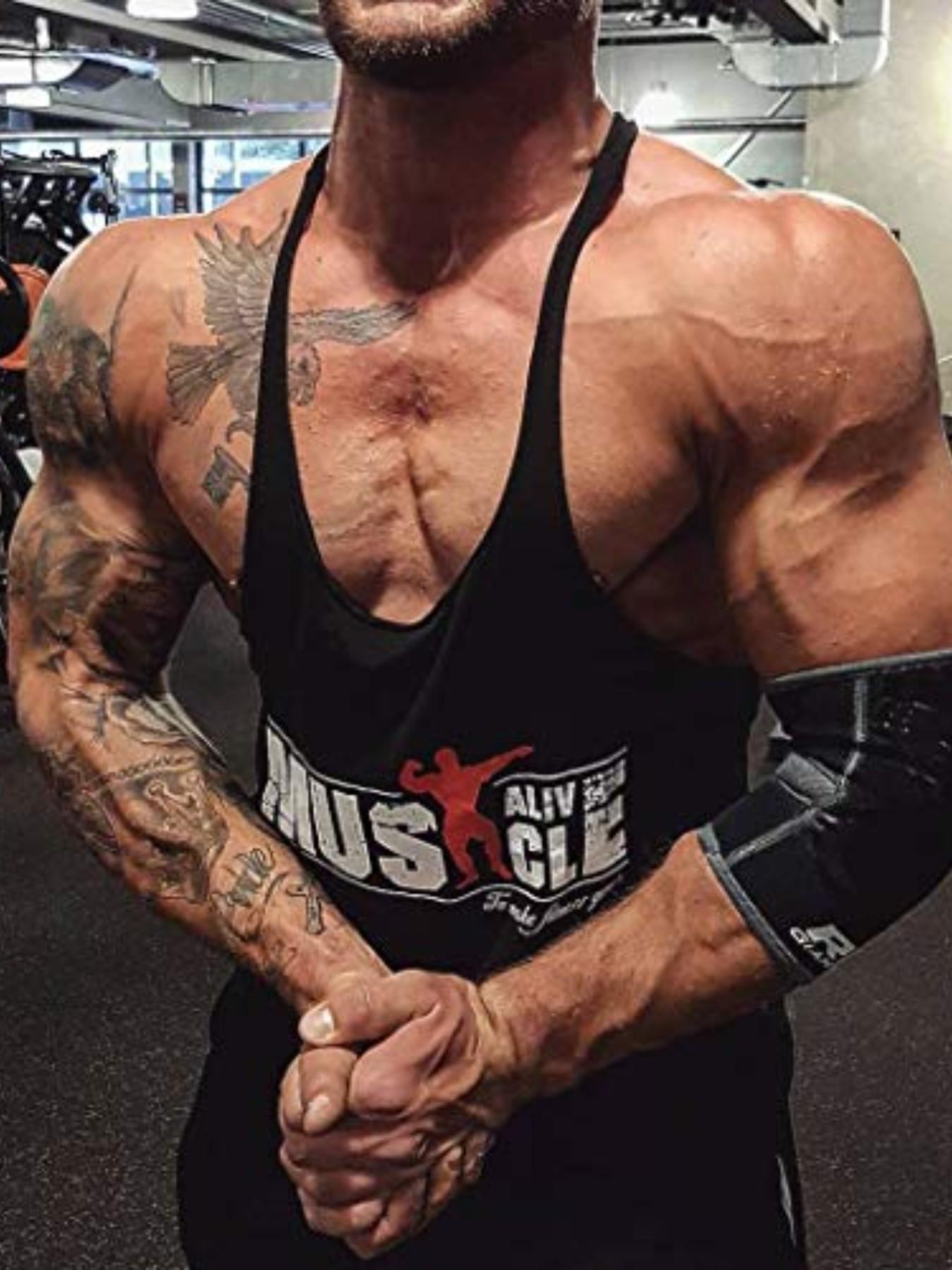 Men's Muscle Alive Graphic Fitness Tank Top, Sporty Loose-Fitting Sleeveless Shirt, All-Season Muscle Training Wear, Creative Design