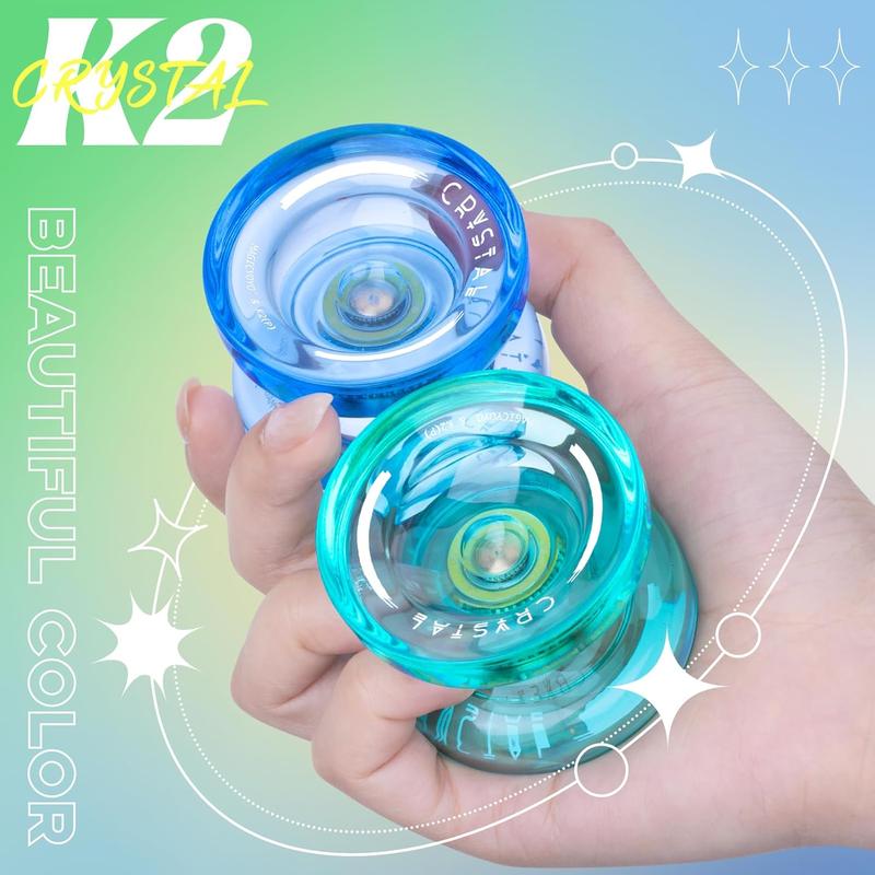 MAGICYOYO K2 Crystal - Professional Responsive Yoyo for Kids Beginners with Extra Unresponsive Yoyo Bearing, Pro Plastic Trick Yoyo for Adults+12 Yoyo Stings+Bearing Removal Tool+Storage Bag