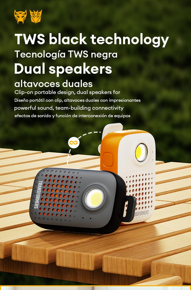 Transformers TF-Y07 PRO Bluetooth Speaker Dual Wear Design with Magnetic/Clip Collar, HiFi Stereo Sound, IPX67 Waterproof