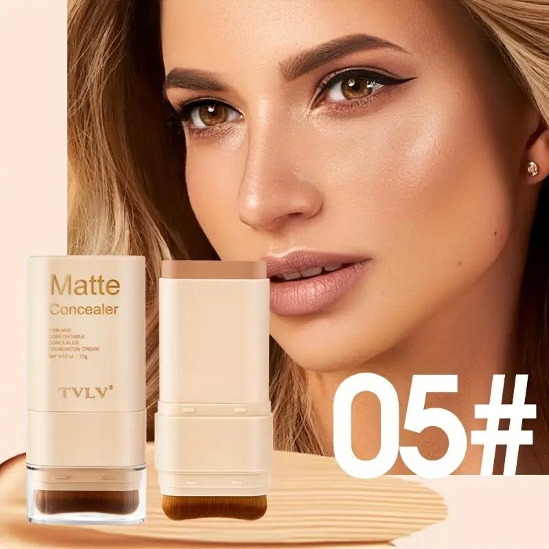 2-In-1 Foundation Concealer Stick, Long-Lasting Waterproof Matte Effect, Flawless Complexion, Internal Brush Head, Full Coverage Creamy Texture, Multi-Tones Available