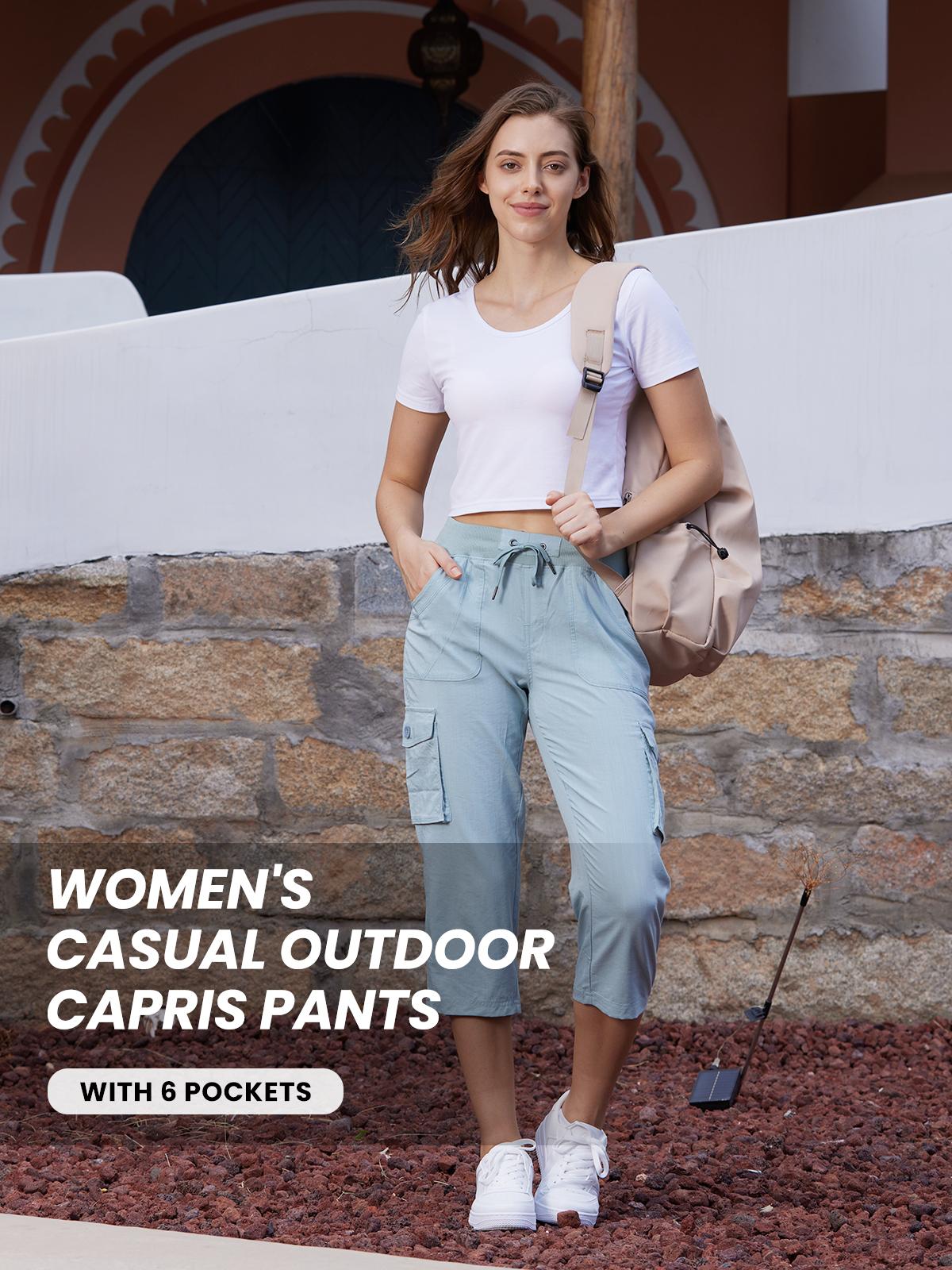 YSENTO Outdoor Capris Shorts Regular Fit Solid Drawstring Cargo Pants Casual Comfortable Plain Pattern with 6 Pockets for Summer Daily Wear Bottom