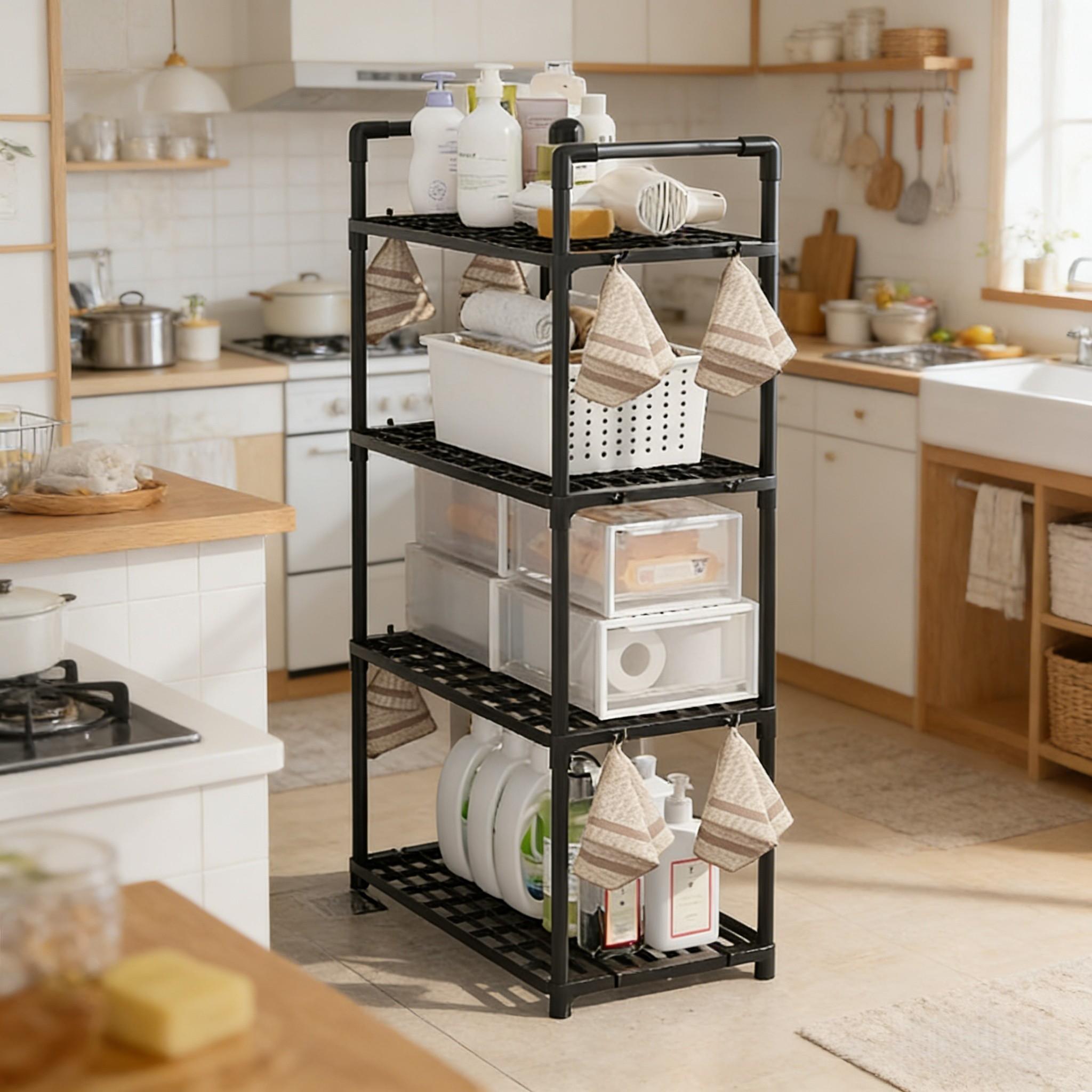 Kitchen Floor Storage Rack, 4/5 Layers Optional, Multi-Functional Home Organizer, Microwave Rice Cooker Small Appliances Shelf, Dorm Room Office Storage