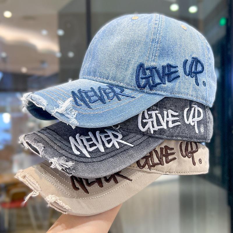 Cool Unisex Distressed Embroidered Dad Hat - Washed Fabric, Curved Brim, Ripped, Sun Protection Graphic Print Cap, Adult Fashion Accessory, Vintage Streetwear, Ideal for Casual Wear, One Size