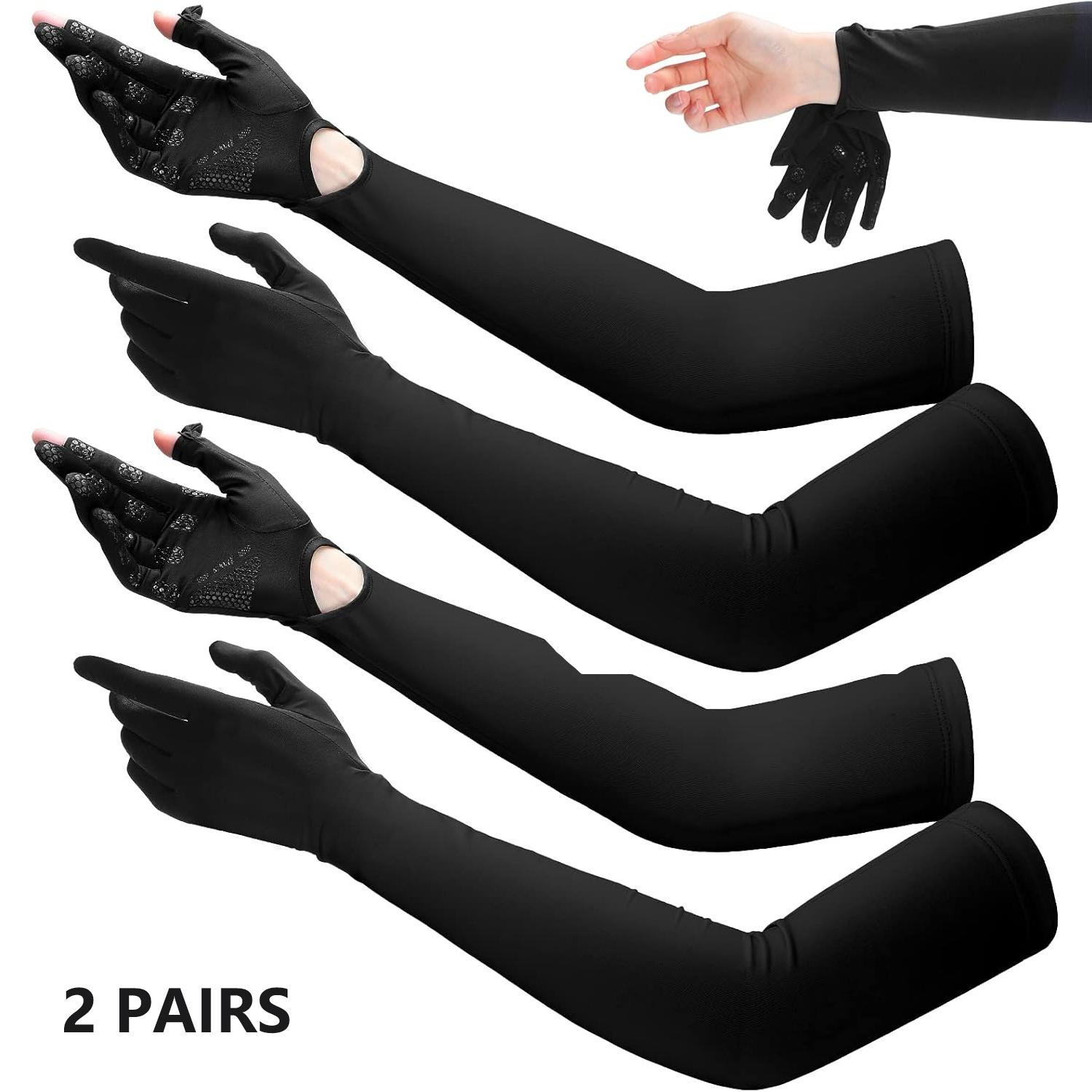 2 Pairs Long Arm Gloves for Men & Women, Touch Screen Compatible, Sunshade Driving Gloves, Motorcycle Riding Gloves, Motorbike Gloves, Breathable & Lightweight, Anti-Slip Grip, Ideal for Outdoor Sports, Cycling, Hiking, Fishing and Daily