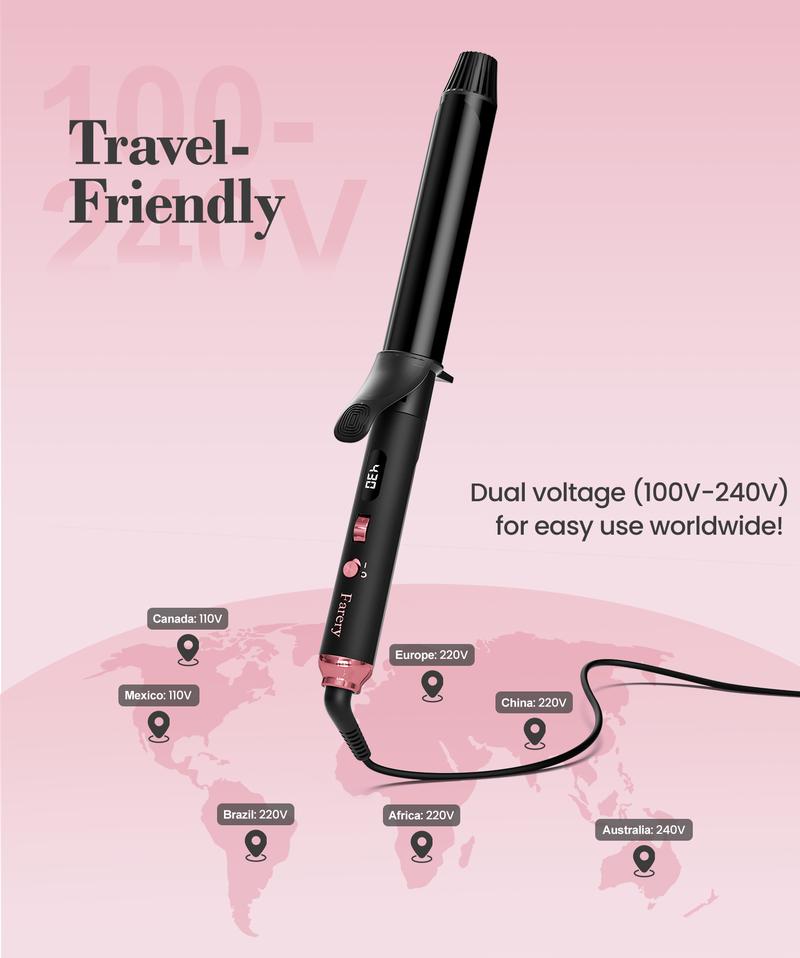 Farery Long Barrel Curling Iron 1.25 inch, 11 Adjustable Temp, Include Clips & Silicone Pad, Comfort